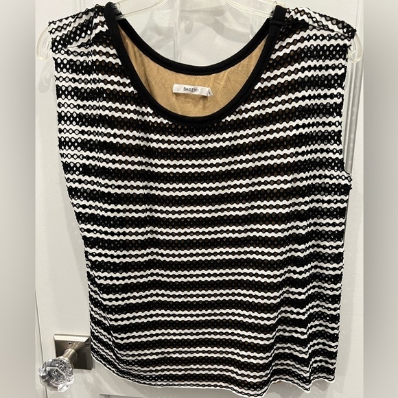 Bailey 44 Double Layer Striped Mesh Black White Raw Hem Sleeveless Tee S… - Picture 1 of 6